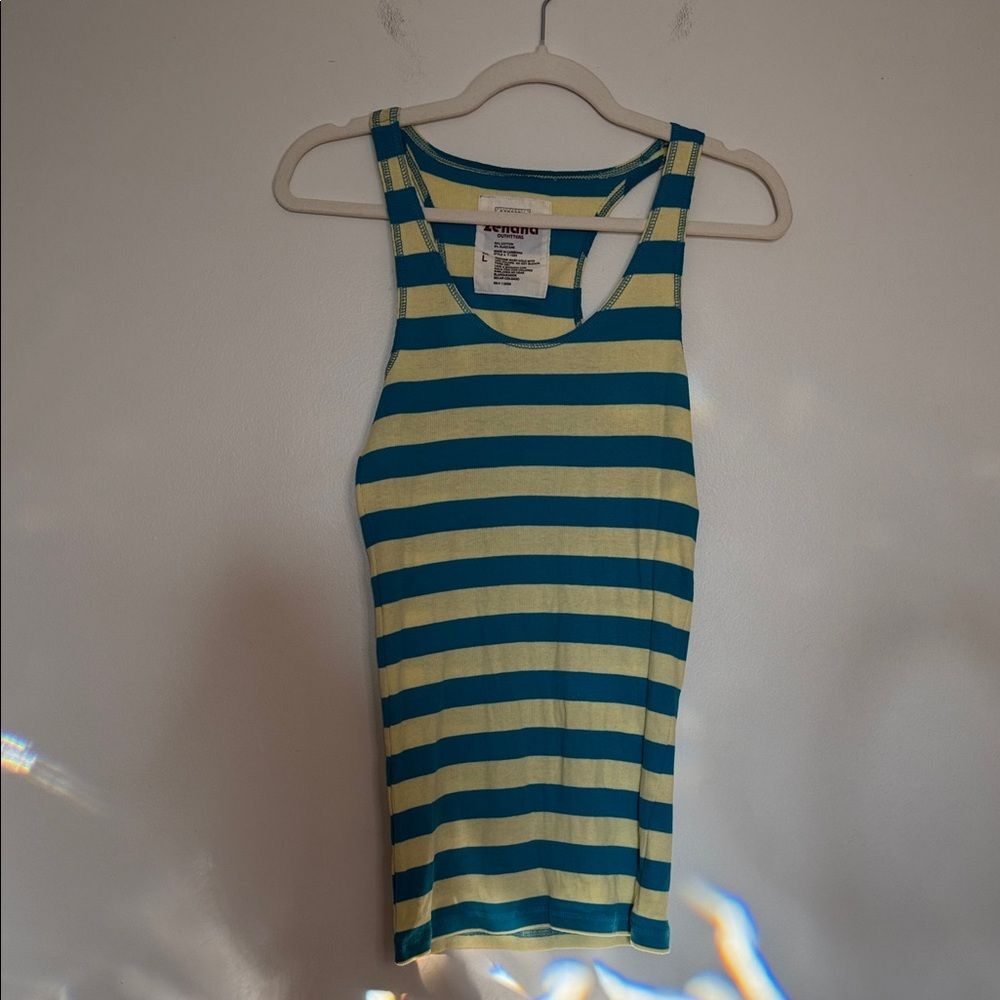 Y2K Zenana Outfitters blue and‎ yellow stretchy striped tank